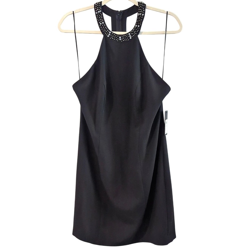 GUESS Mini Dress 10 Black Beaded Halter Neck T-Back Cocktail Party W44K10W5U70